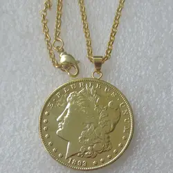 Fashion Jewelry Morgan Dollar Coin 1893 S Gold Plated Coin Pendant Necklace