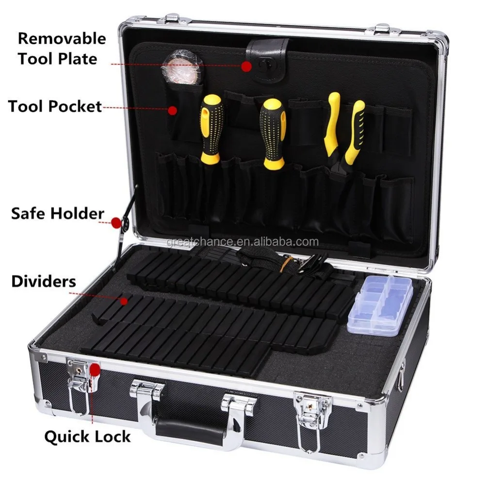 Professional Toolbox Aluminum Hard Briefcase Lockable Tools Organizer with Pre-Scored Foam Insert-Adjustable&Removeable Divider