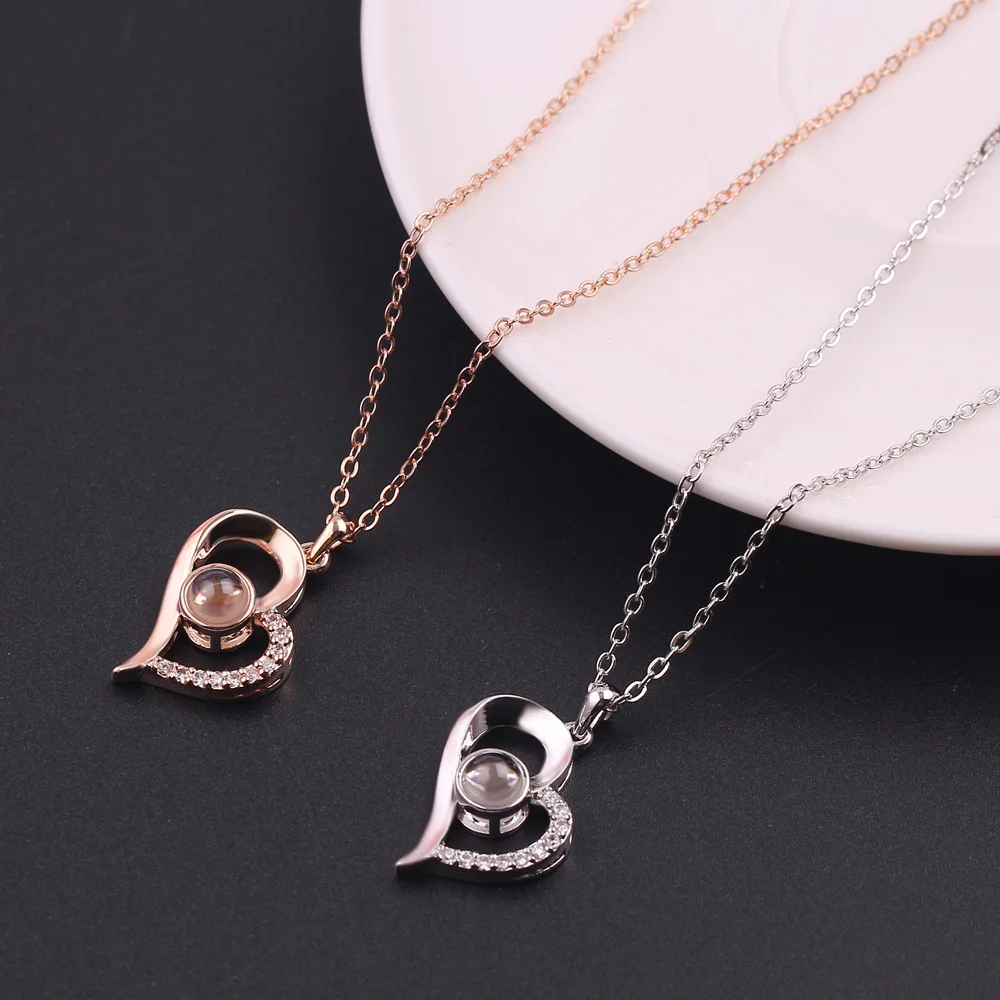 
New Designs high quality gold plated heart shape Necklace 100 language i love you necklace for young lady 