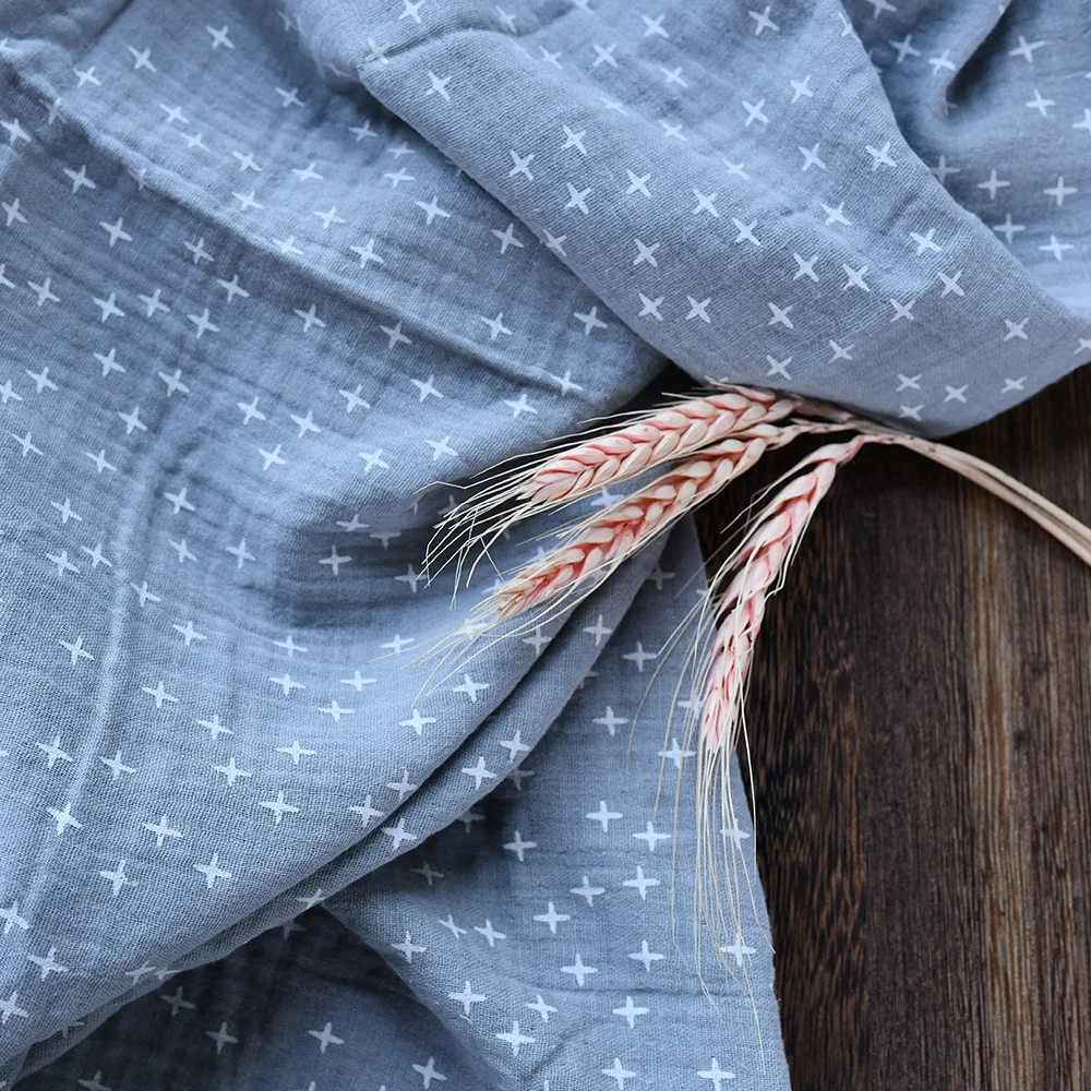 
New colors cross star print crinkle cotton double gauze muslin baby blanket fabric 
