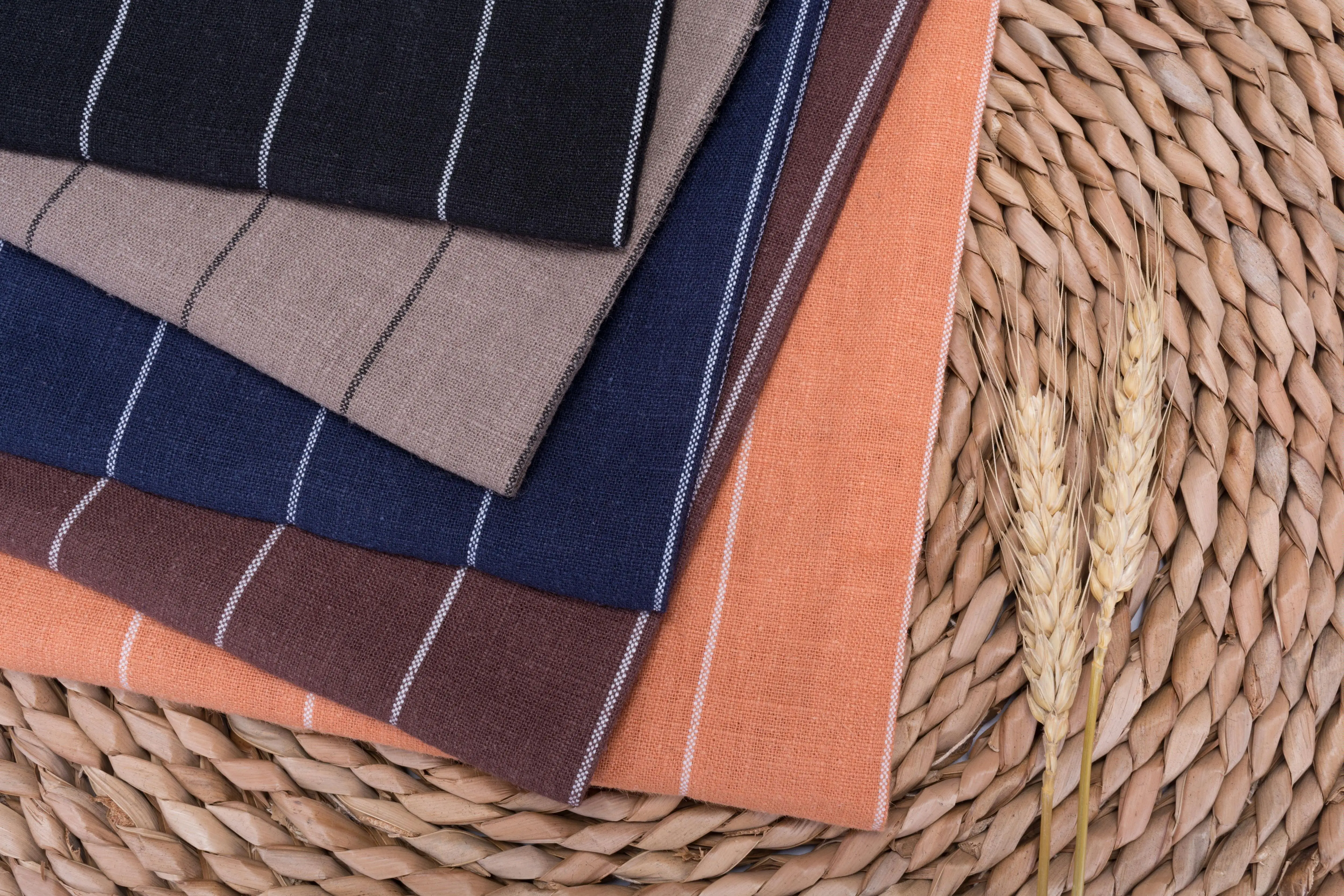  8043Wholesale Stonewashed Ramie Cotton blend fabric Sandwashed ramie Stripes Organic High Quality