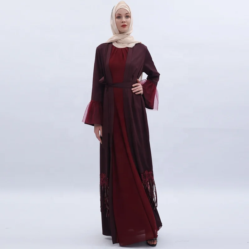 
2019 New Model Dubai Women Abaya Kimono Islamic Clothing open kimono Muslim Dress in Dubai style Abaya 