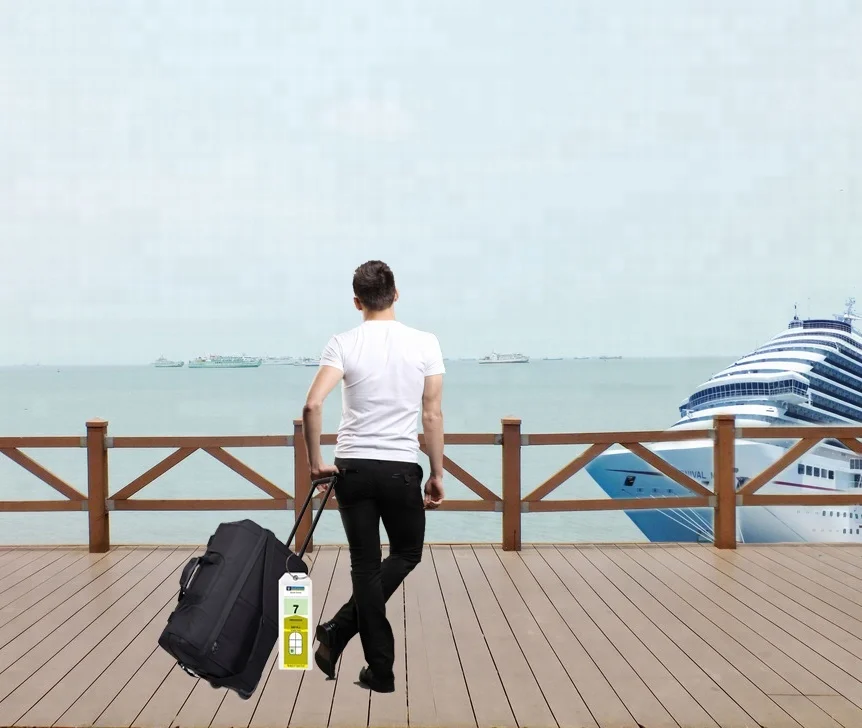 Plastic PVC cruise luggage tag holder top zip seal and steel loops use for Royal caribbean & celebrity cruise line