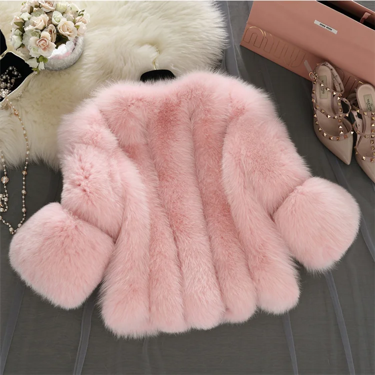 Elegant Ladies Fox Fur Overcoat/White /Pink /Grey Whole Skin Faux Fur Coat/ Fluffy Fur Coat for Woman