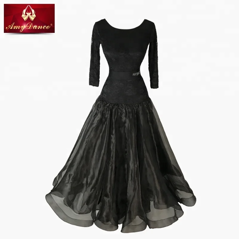 Elegant backless large organza hem lace performing ballroom dance wear clothes adult women ballroom dance dress