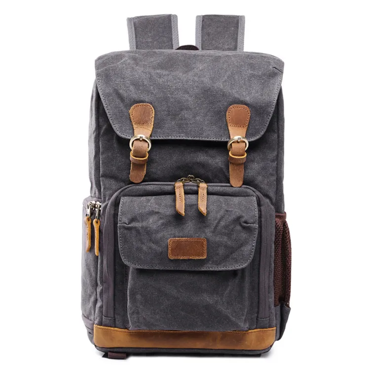 Oil Wax Canvas Leather Rucksack Stylish Camera Backpack Bag