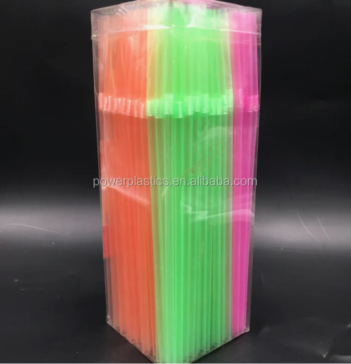 plastic drinking straw 21cm flexible stripe neon straw
