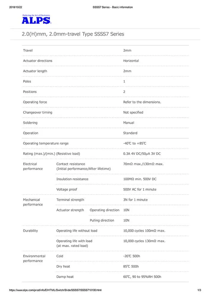 2 0 (H) мм мм-серии SSSS7 для путешествий ALPS сделано в Японии переключатель слайдов оригинальный продукт японские микропереключатели