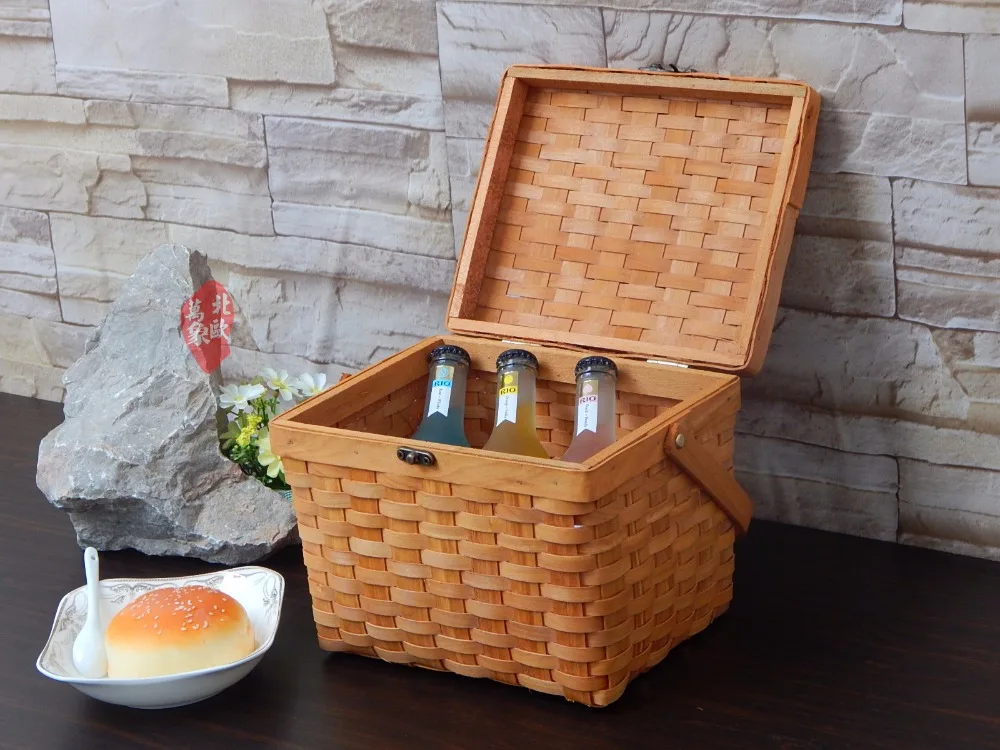 Квадратная бамбуковая корзина ручной работы плетеная для хранения Бамбуковая Корзина пикника с крышкой