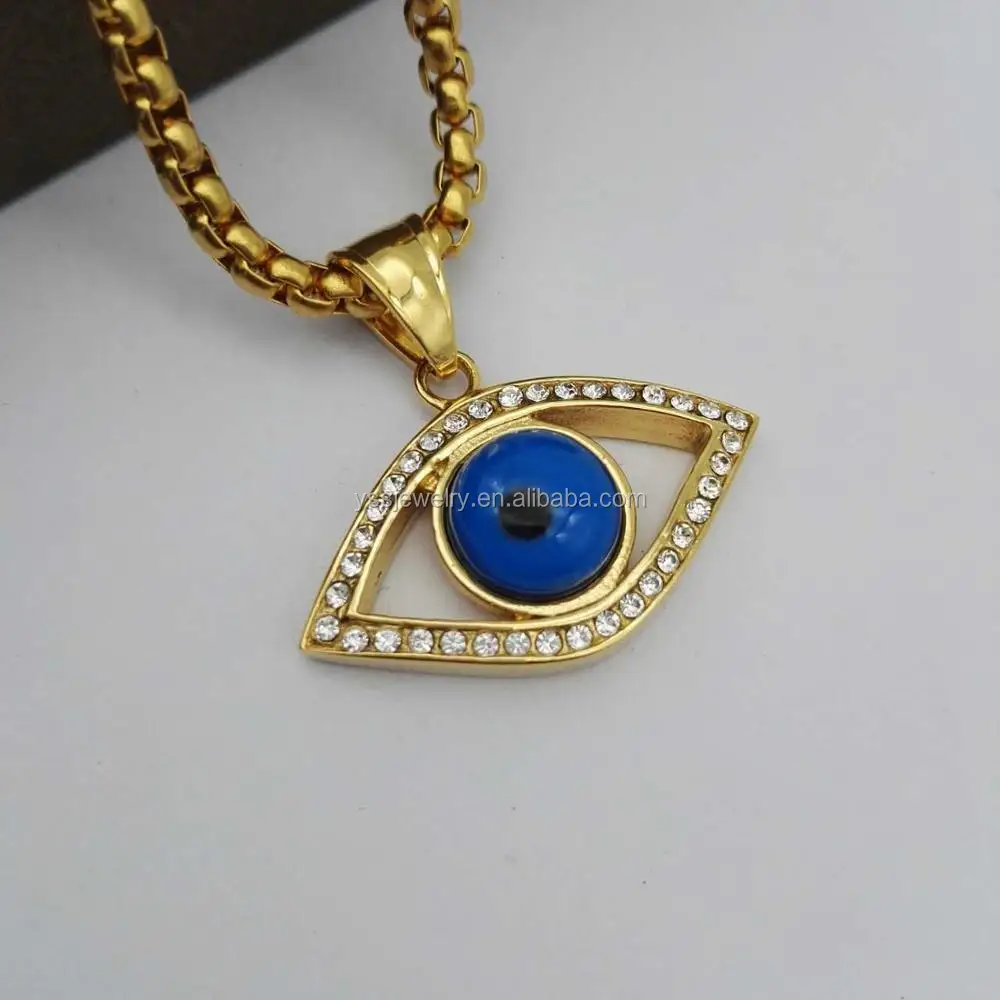 Gold Plated Stainless Steel Turkish Evil Eye Charm Pendant YSS013