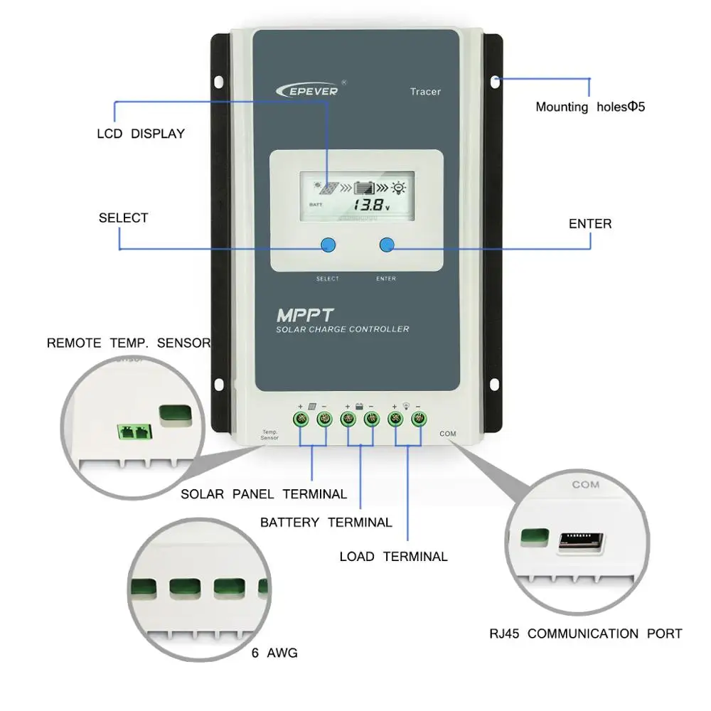 EPever 10A 20A 30A 40A MPPT Solar Charge Controller Tracer3201A Solar Controller