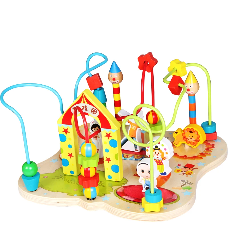Wooden Cartoon Animal Circus Bead Maze Roller Coaster Activity Cube Toy Early Education Kids Educational Toys