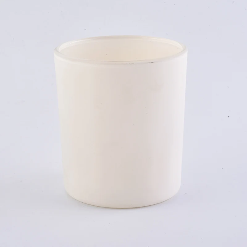 matte white outer sprayed glass vessel for candles, cylinder glass cup