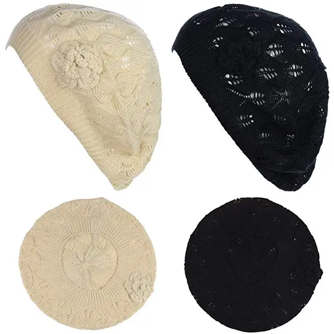 AJ 19110 Wholesale Fashion Chic Slouchy Crochet Cutout Beanie Hat Knit Beret Skull hats Tam