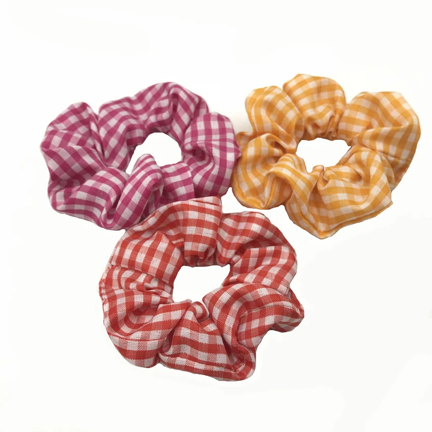 Хит продаж среди женской резинки в мелкую клетку резинка для волос с заячьими ушками; С эластичными лентами; Прическа хвостик; 100 шт./лот 6 видов цветов
