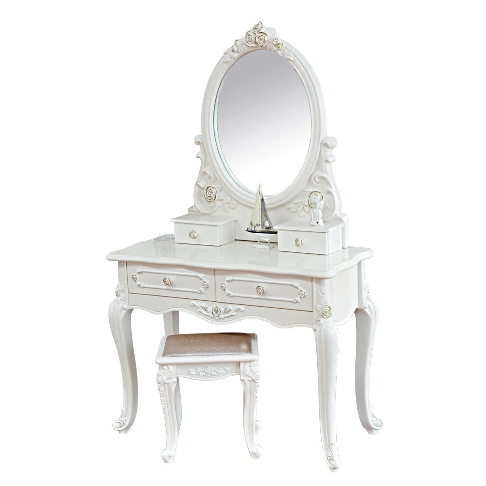 D1701 MDF carved wood dresser luxury classic cheap wooden dressing table with modern designs makeup vanity table wholesale