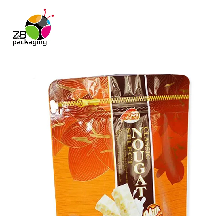Custom design sweet candy nougat packaging bag custom printed heat seal plastic bag with zip lock