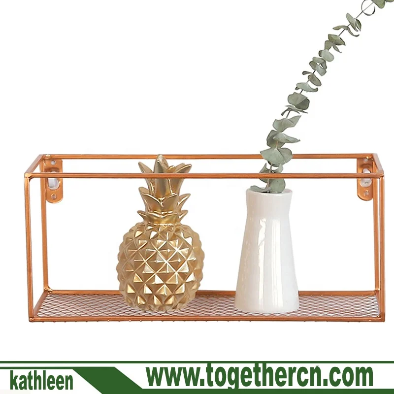 
Bathroom Kitchen Wall Decorative Floating Rectangle Gold Color Metal Wire Shelves 