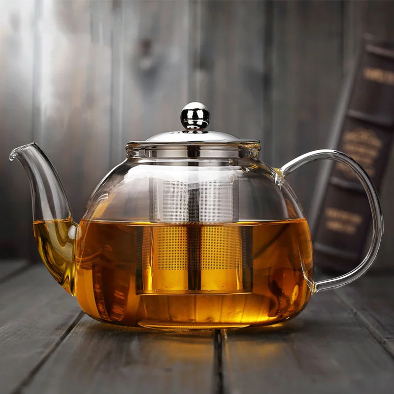 1.2L heat resistant induction glass tea pot with stainless steel infuser
