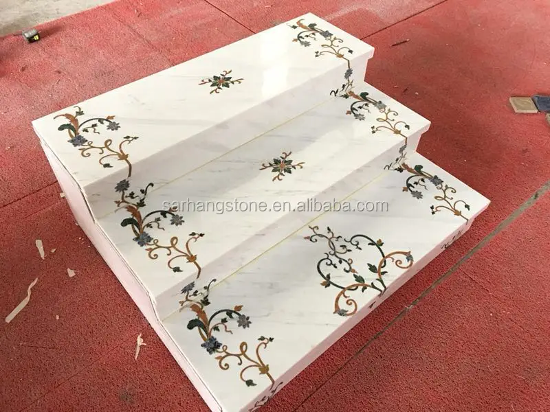 Stair stairway staircase water jet medallion marble tile