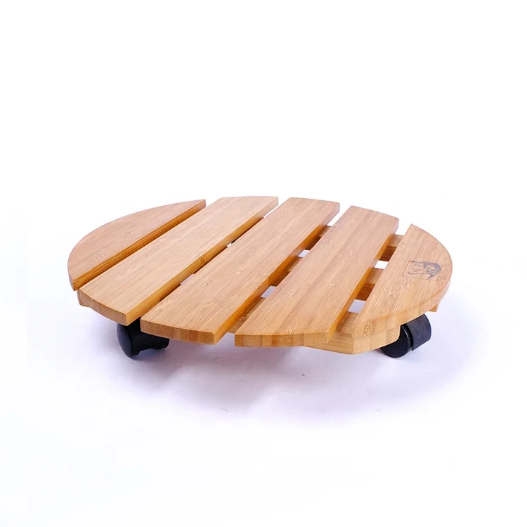 Multi-shape bamboo tray roller moving flower pot universal wheel flower stand base with brake