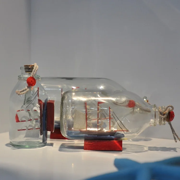 Sailing Boat in Drift Bottle Mediterranean Glass Pirate Ship Wishing Bottle