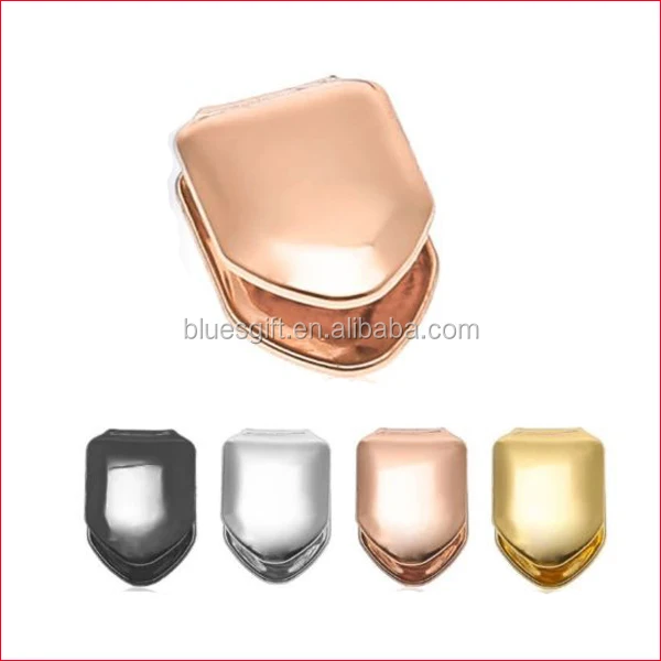 blues OEM order Fashion brass teeth grillz wholesale jewelry single teeth grillz with silver  gold rose gold black color