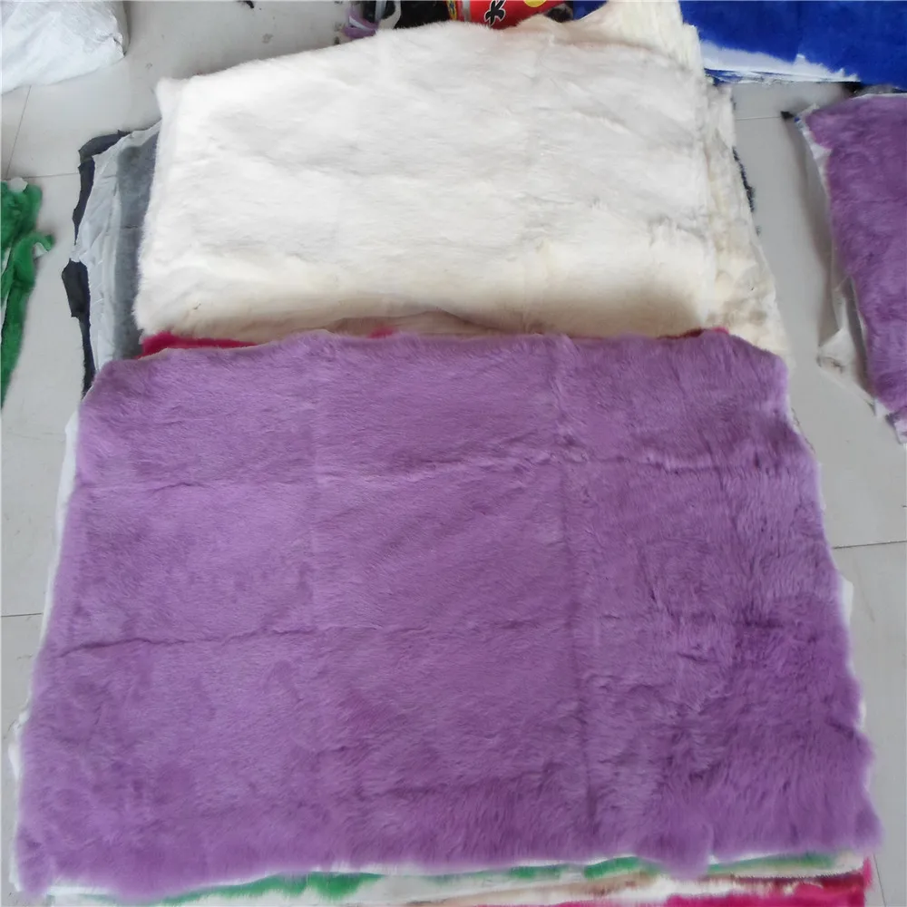 High Quality Dyed Real Rabbit Fur Plate Whole Skin Rabbit Fur Blanket 55*110cm