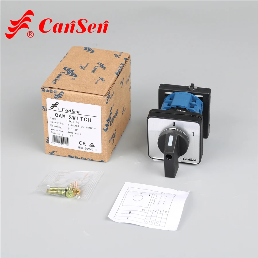 Cansen LW26-20 20A 0-1 3P Electric switch DIN rail mount base mount changeover switch