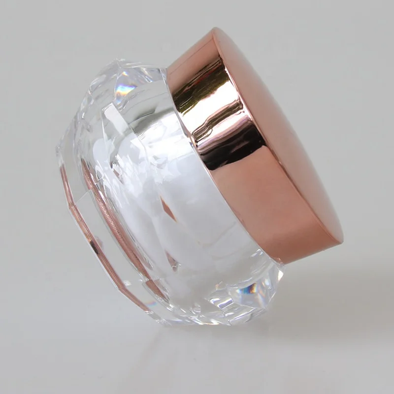 
Empty Clear Diamond Crystal Acrylic Cosmetic Cream Jar with Rose Gold Lid for Cosmetic Container 