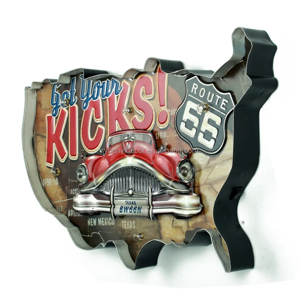 Vintage America Map Car Theme Light Sign for Bar