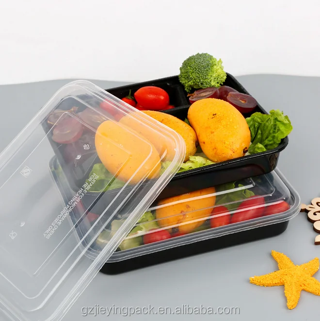 
Microwave disposable food packaging plastic lunch box 4 compartment tray with lid 
