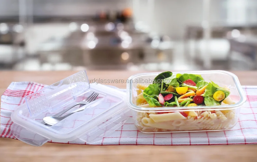 Контейнер для хранения пищевых продуктов из боросиликатного стекла/Ланч-боксы Bento с пластиковой крышкой можно положить вилку и