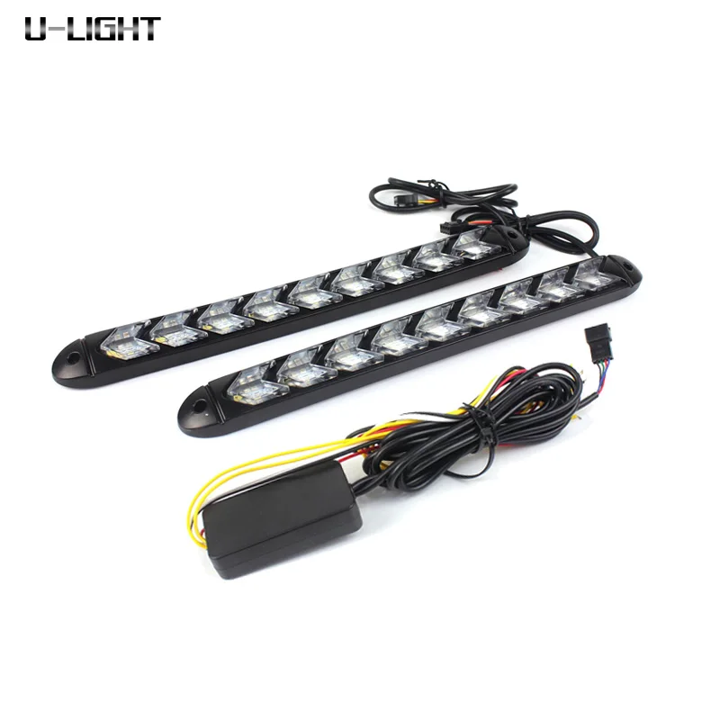 Daytime running light 12V with high quality 2835 chips dual color White Amber Dynamic streamer flow amber turning signal lights