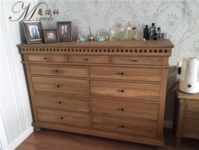 Exporting European living room cabinet french style solid oak wooden storage chest of  8 drawers tallboy