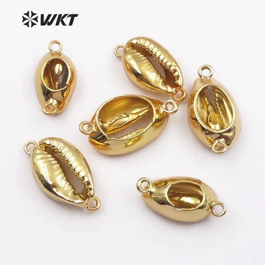 WT-JP001 In Stock! Natural Whole 24k Gold Plated Cowrie Shell Connectors For Jewelry Making
