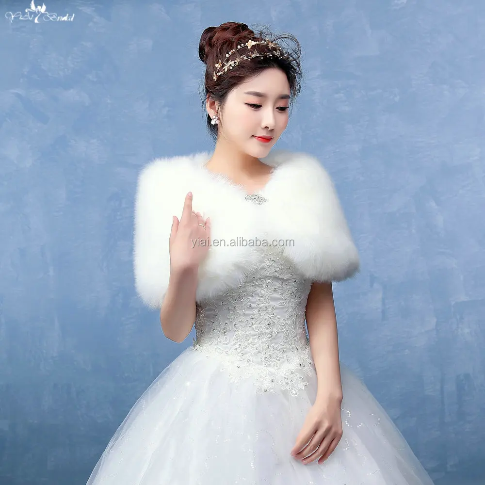 
LZP132 Adult Cute Butterfly Off Shoulder Wedding Fur Bolero Women Off White Winter Wedding Coat 