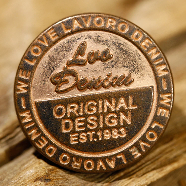 Custom Private Brand Name Logo Jeans Metal Badge Copper Zinc Alloy Round Metal Shank Badge Jeans Buttons Rivets Metal Button