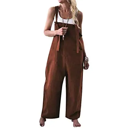 MAGICMK Women Loose Suspender Trousers Wide Leg Overalls Bodysuit Romper Harem Pants Plus Size Jumpsuits