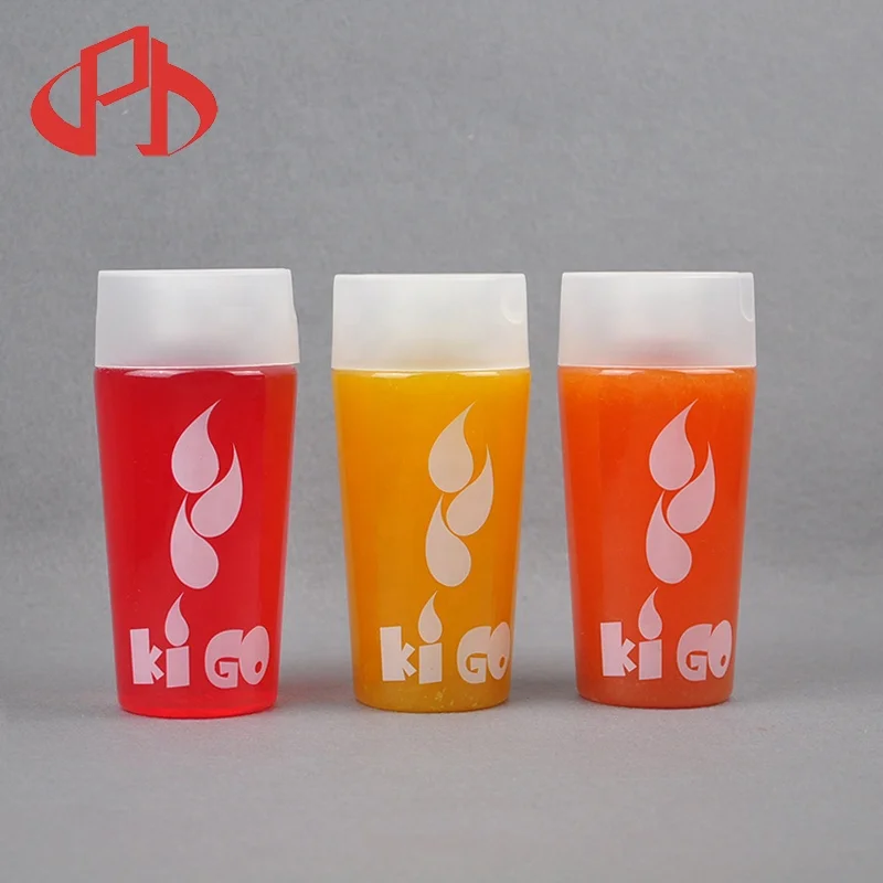 Empty plastic biodegradable drink juice bottle 350ml PET plastic beverage drinking water bottles with rope gift cups