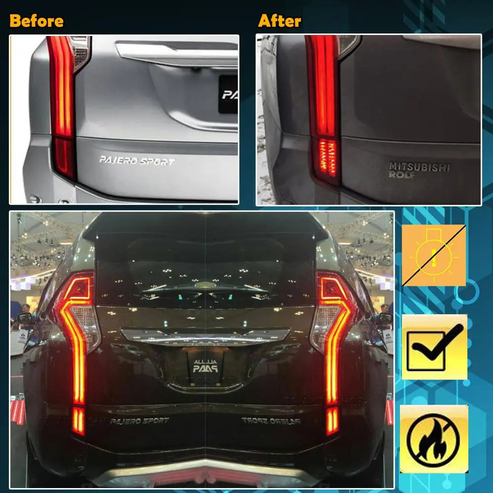 
3D Optic Red LED Rear Bumper Reflectors Rear Tail Brake Light Lamps Kit For 2016 2017 2018 2019 Mitsubishi Pajero Montero Sport 