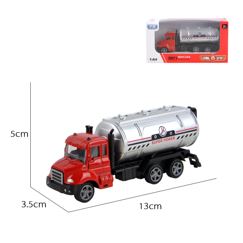 1/64 Fire Engine Truck Pull Back Die Cast Alloy Car Model Fire Ladder Truck Water Cannon Water Storage Vehicle Toddler Boy Toys