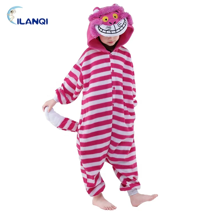Cheshire Cat Cartoon Animal Pajamas Cosplay Costume Kids Onesie For Halloween Cosplay Pajamas Kids Cartoon Pajamas