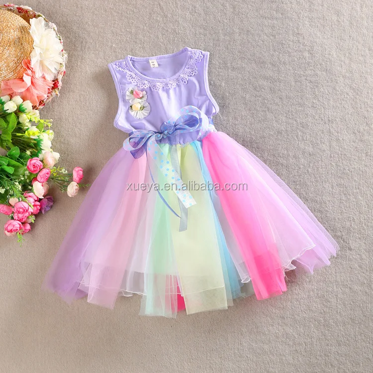 
Rainbow colorful long dress baby teen girl dress 