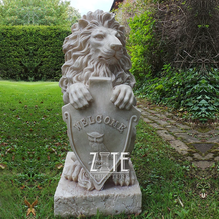 Carved garden marble animal sculpture big large stone lion statue