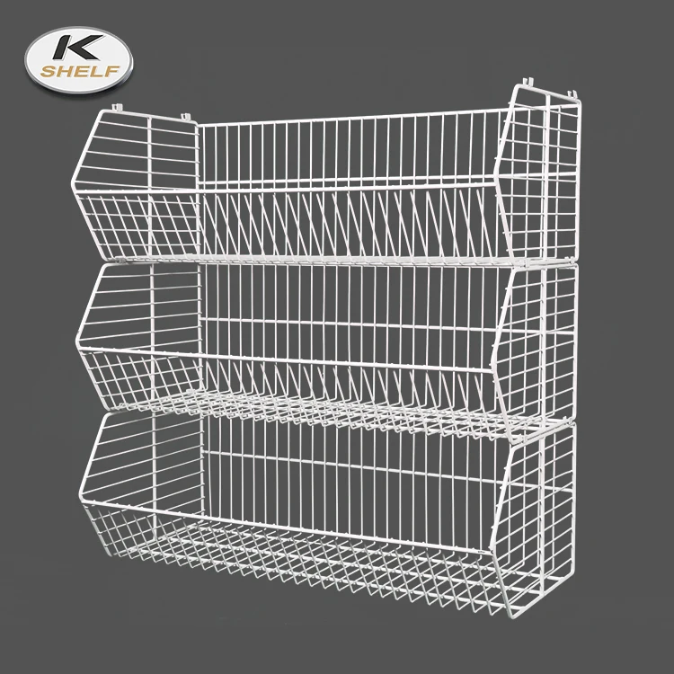 Grocery Store Stacking Metal Wire Storage Basket Display Stand