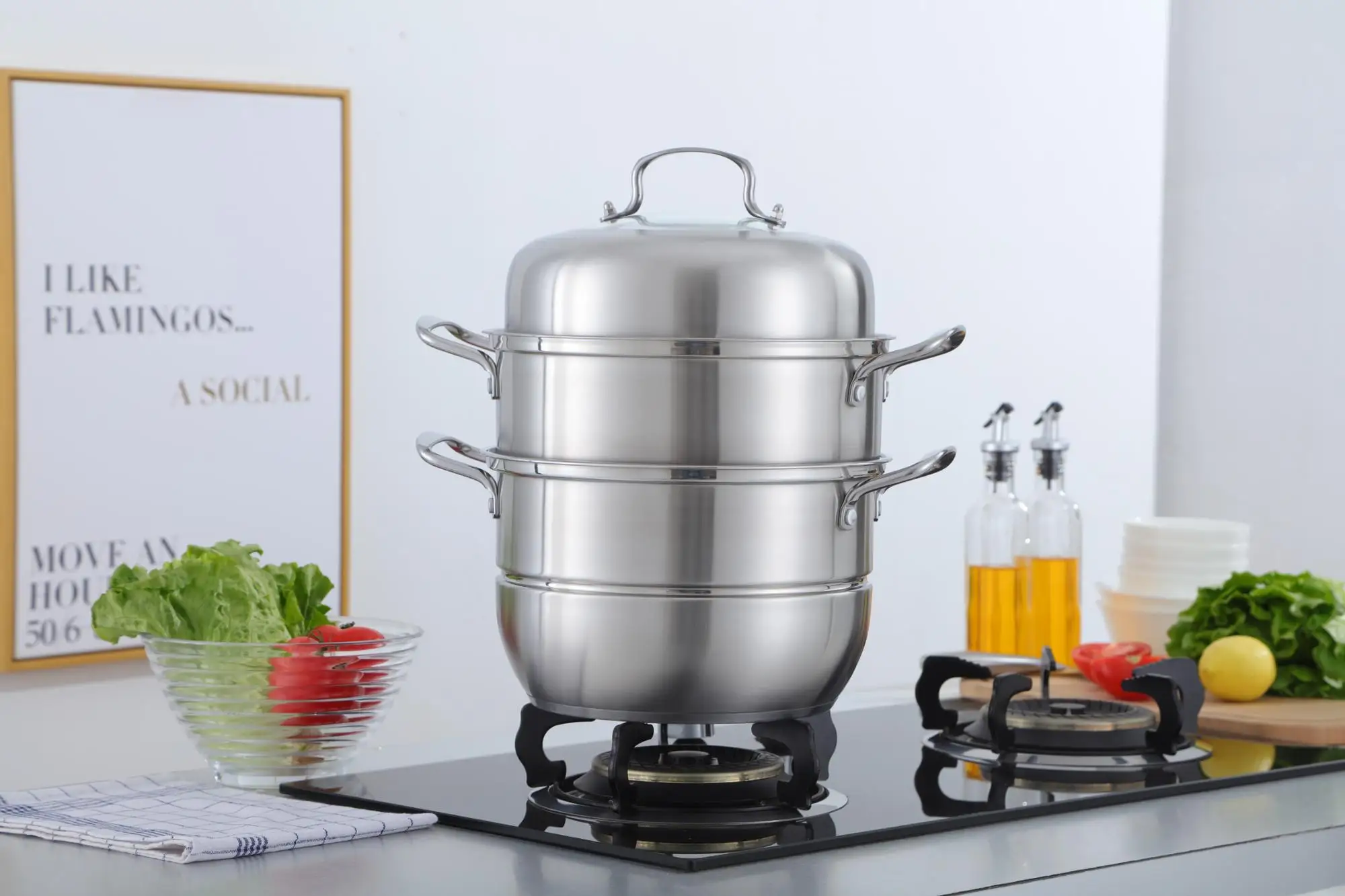 S/S304 Steam Pot Stainless Steel Steamer 2 3 Layers Food Steamer Pot