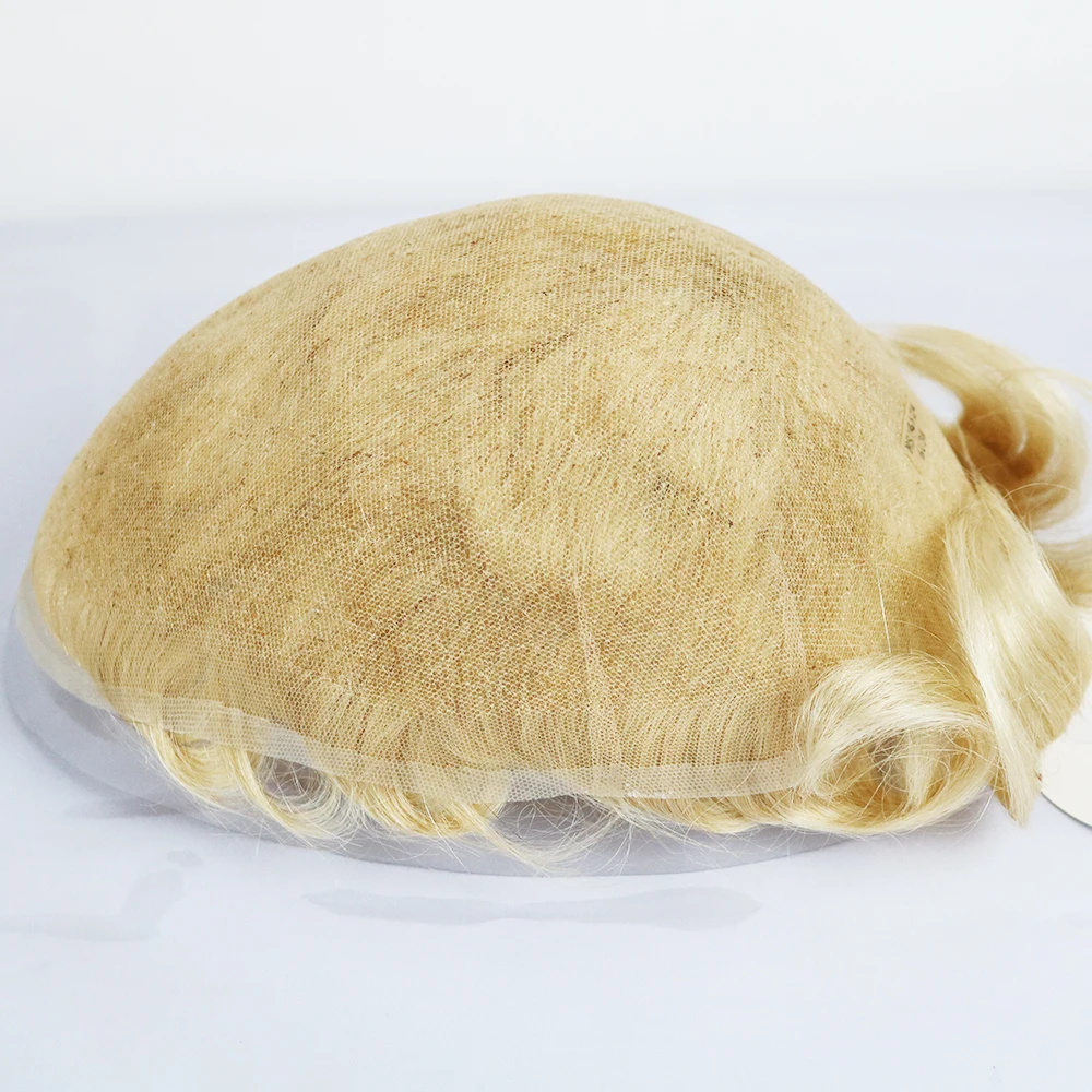 Мужской парик из человеческих волос для мужчин 10x8 дюймов швейцарская кружевная сменная система волос швейцарская кружевная основа #613 блонд