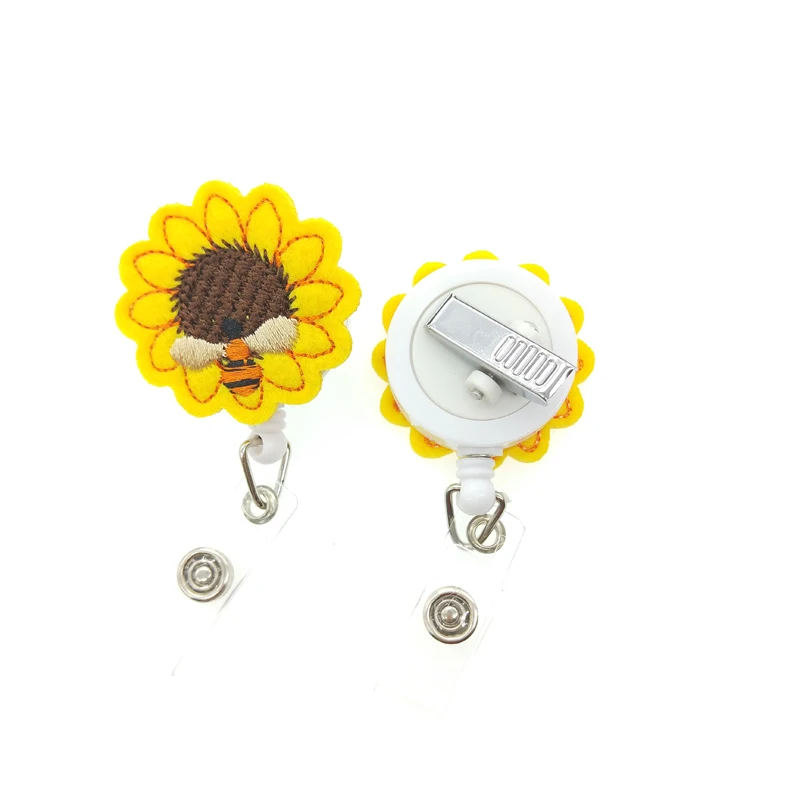 
Retractable Badge Holder with Alligator Clip, Sunflower ID Card Holder Nursing Badge Reel Holder for Women 