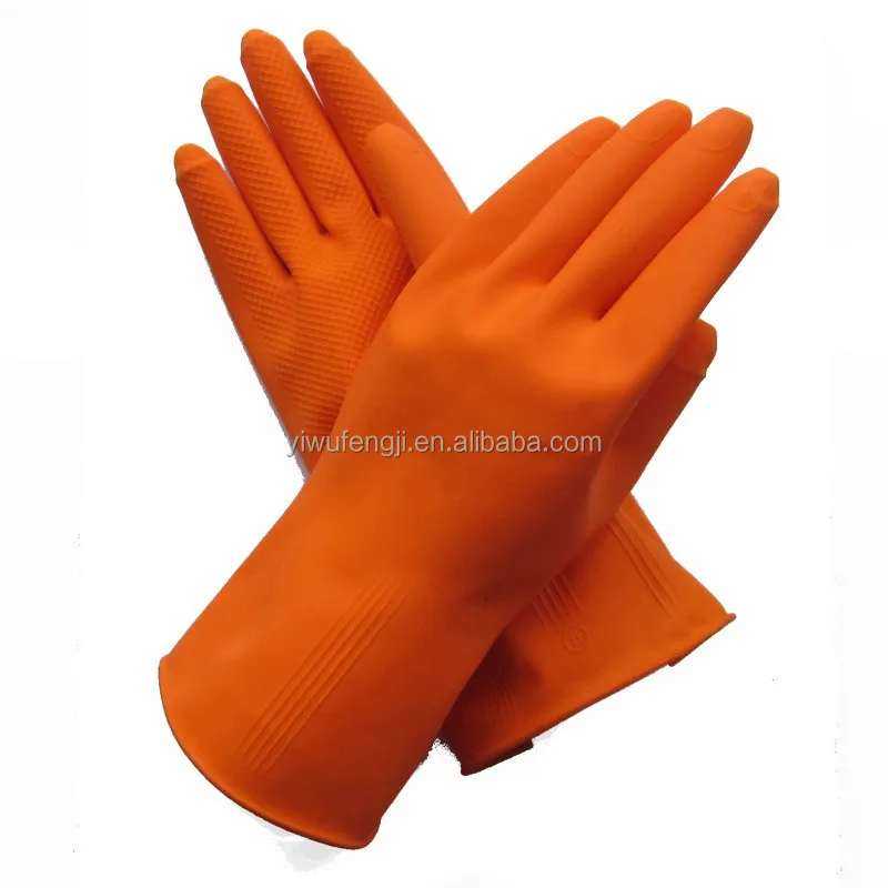 Heavy Weight Orange Rubber Gloves Latex Industrial Gloves